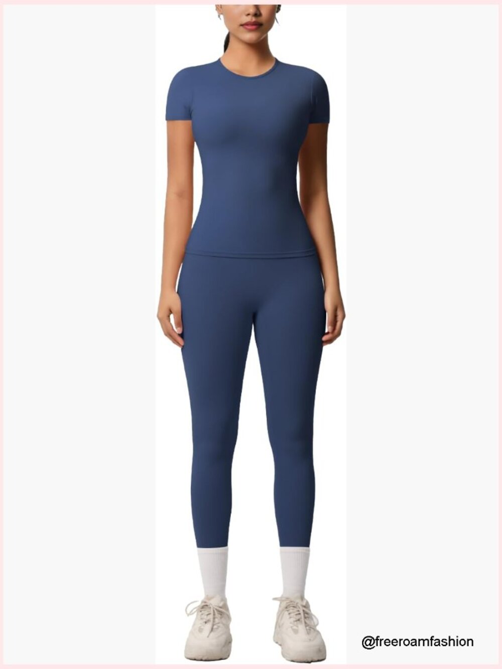 2 Piece Workout Set – Athletic Tee & High Waist Leggings – Gym Yoga Running Set